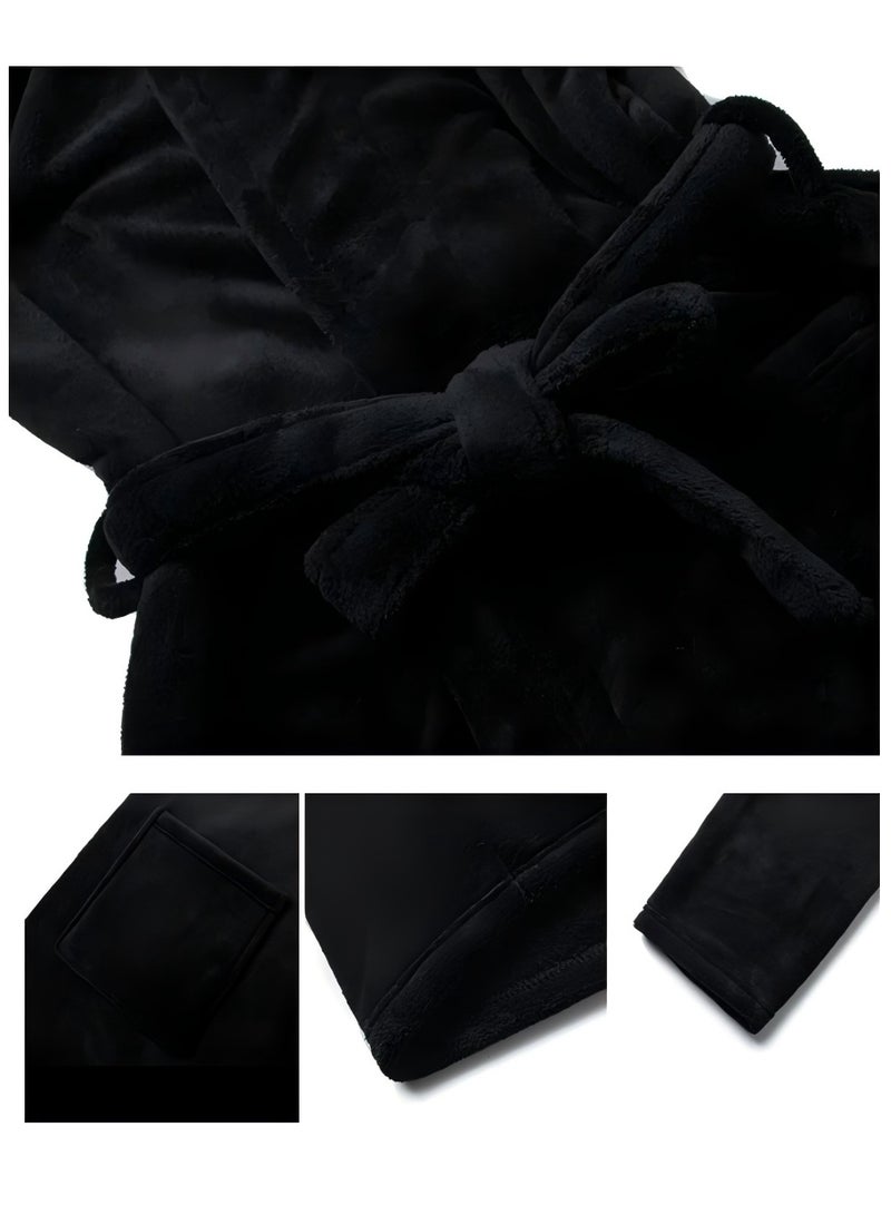 Nakhl Men‘s Fleece Robe, Soft Plush Robe for Men, Fluffy Bathrobe with Belt &2 Pockets，for Bath Shower Spa - Image 4